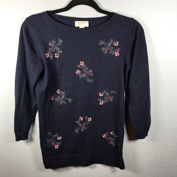 Loft navy sweater with floral embroidery size XS‎ - Picture 1 of 5
